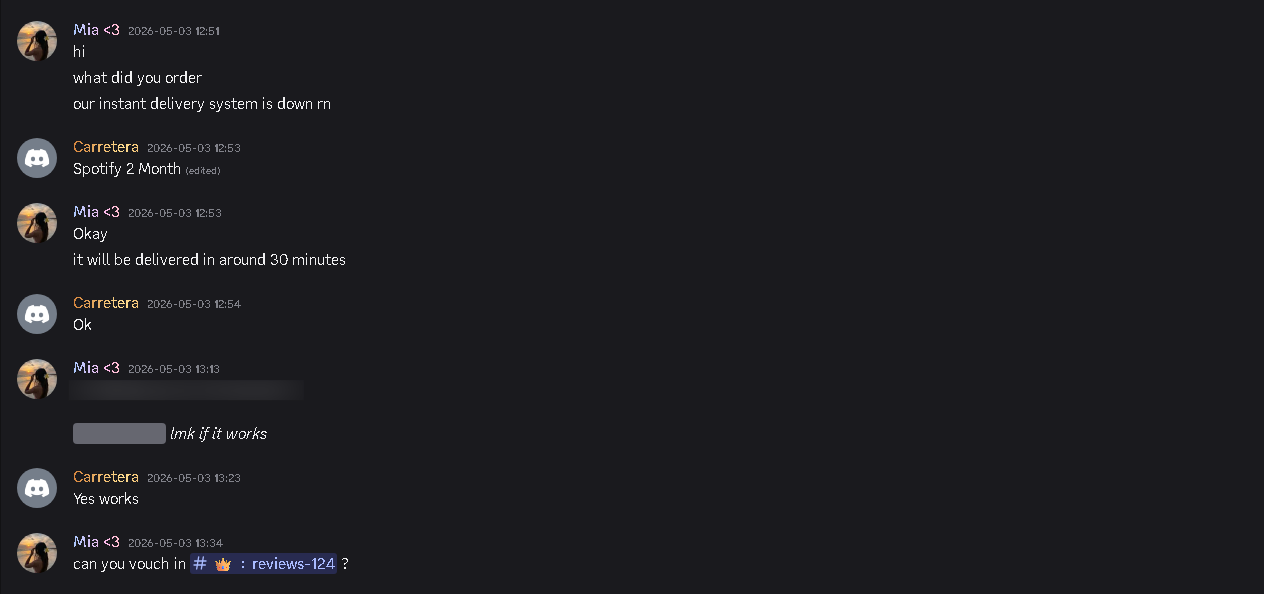 Customer chat — Spotify 2 Month order delivered