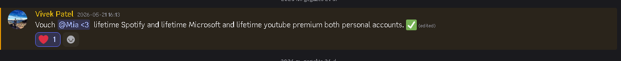Discord vouch — lifetime Spotify, Microsoft, YouTube Premium