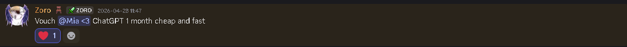 Discord vouch — ChatGPT 1 month cheap and fast