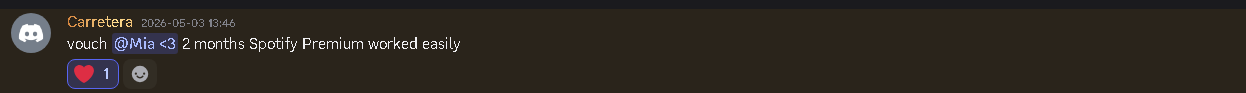 Discord vouch — 2 months Spotify Premium worked easily